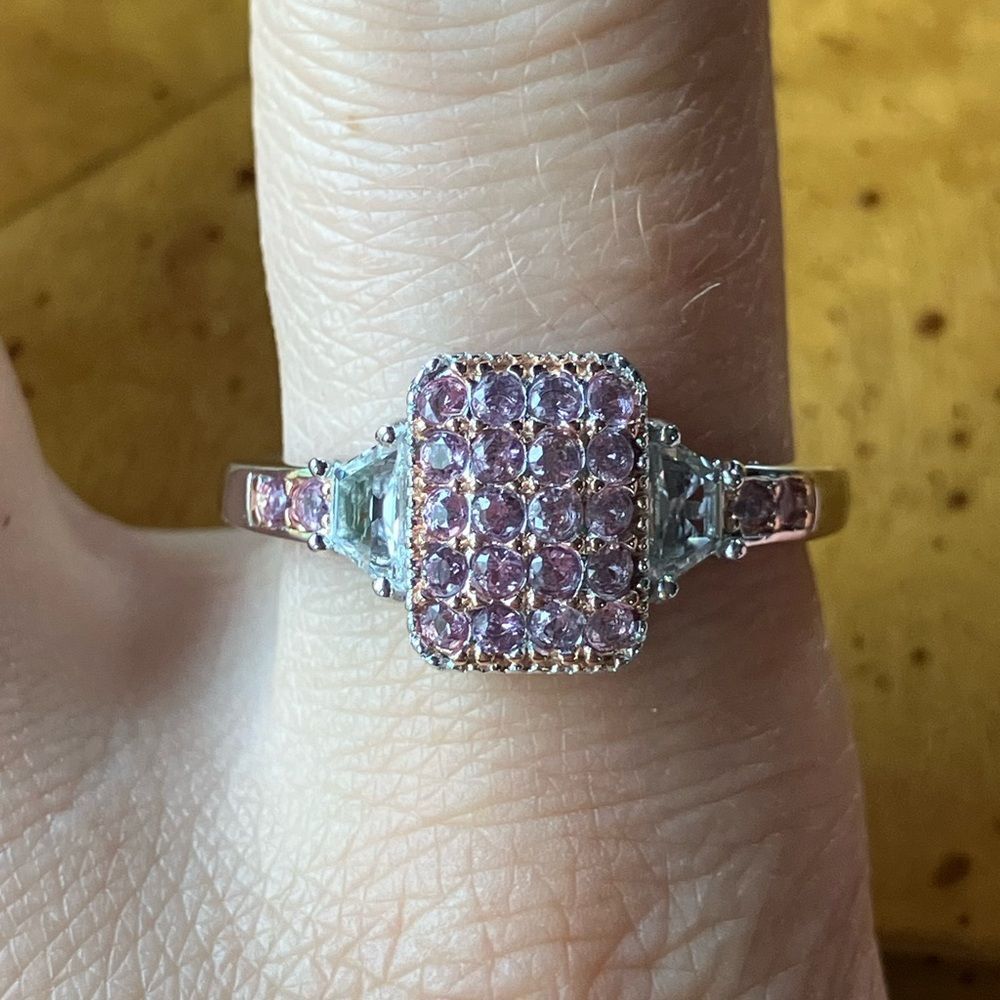 Natural Pink Sapphire White Topaz Sterling Silver Ring Size 10